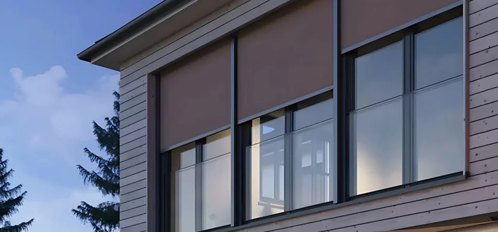 Einbau moderner Rolläden an einem frisch errichteten Neubauhaus
