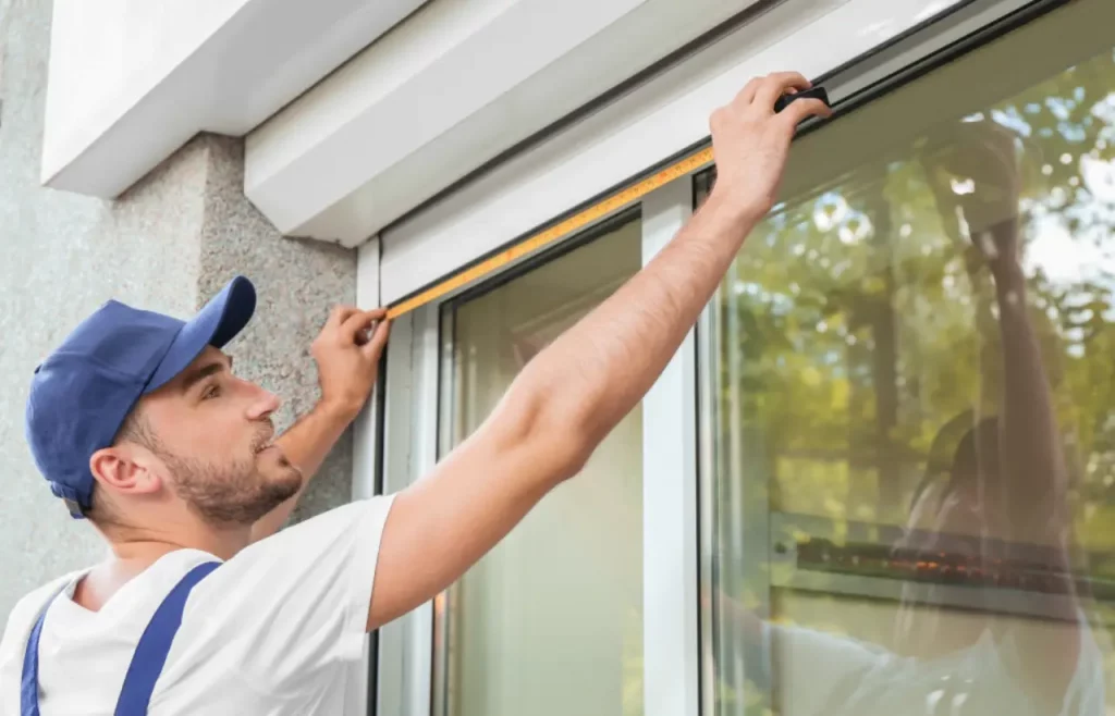 Handwerker überprüft die Endlageneinstellung eines elektrischen Rolladens